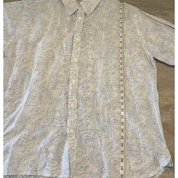 Natural Blue Men's 2XL Button Down  Roll Tab Linen Cotton Blue Paisley Contrast - Picture 4 of 9